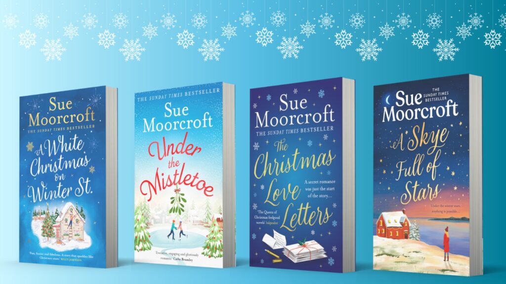 Sue Moorcroft's Christmas book covers. 